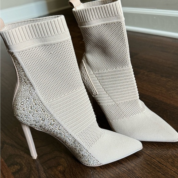 Steve Madden Cream Knit and Rhinestone Heeled Boots - Picture 1 of 1